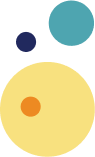 Four coloured circles—yellow, orange, navy, and blue—of varying sizes.