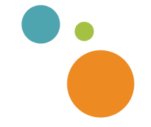 Three coloured circles—orange, green, and blue—of varying sizes.
