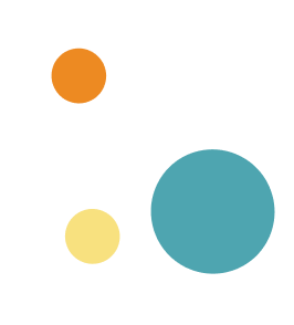 Three coloured circles—orange, yellow, and blue—of varying sizes.